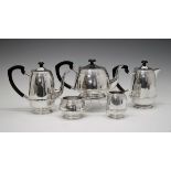 George VI/Queen Elizabeth II silver five piece tea set comprising: tea pot, coffee pot, hot water