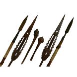 Ethnographica - Two African paddle spears, 163cm long, together with two clubs 43cm and 63cm long