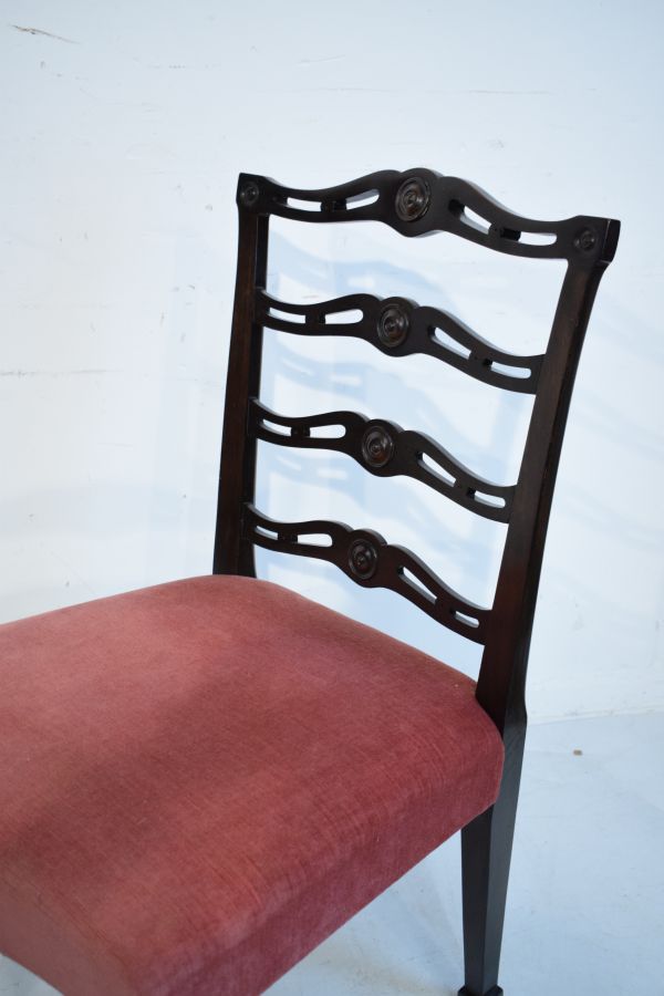 Set of twelve Georgian style mahogany dining chairs, each having a pierced ladder back, wide seat - Image 4 of 8