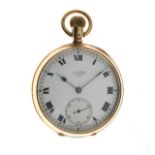 Perry, 24 Regent St, London - 9ct gold open faced pocket watch, the signed white enamel dial with