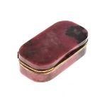 19th Century Rhodonite and gilt metal snuff box, 8.25cm wide Condition: Some very minor nibbles to