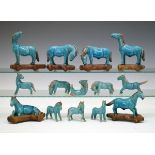 A group of six Chinese turquoise glazed figures of horses, the height of the tallest 10cm, each