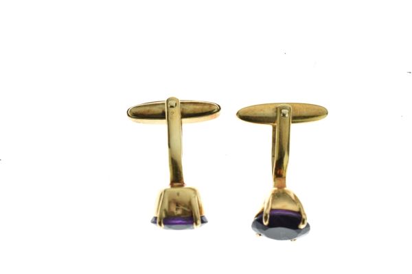Pair of amethyst cufflinks, stamped '585', 10.1g gross Condition: 11mm x 9mm each, no chips to the - Image 3 of 7