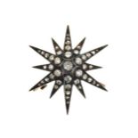 Late Victorian diamond starburst brooch, set throughout with old brilliant and rose cuts, with