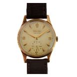 Rolex - Gentleman's Precision wristwatch, 9ct gold manual wind, off-white dial with applied gold