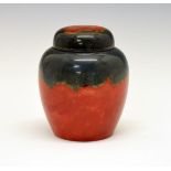 Bernard Moore ovoid jar and cover having a flambé and blue glaze, 13cm high Condition: Chip to the