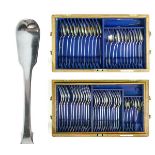 Composite canteen of 19th Century silver Fiddle pattern cutlery comprising: Twelve table forks,