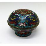 Chinese cloisonné circular box and cover, the cover with Shou symbol within a stylised mask head