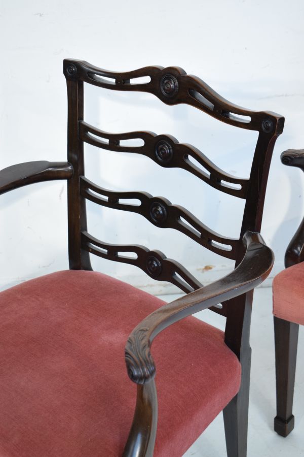 Set of twelve Georgian style mahogany dining chairs, each having a pierced ladder back, wide seat - Image 6 of 8