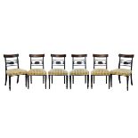 Set of six late Regency mahogany bar back dining chairs, each having a horizontal back splat with