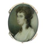 Patrick John McMorland (1741-1809) - Oval miniature - Portrait of a lady wearing a white dress,