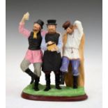 19th Century Gardner Factory Russian bisque porcelain figure group depicting three revelling