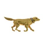 18ct gold dog brooch, with single cut diamonds to its collar and a ruby set eye, 5.3cm long, 15g