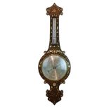 19th Century mother-of-pearl and brass inlaid rosewood wheel barometer by Chiesa Keizer & Co of
