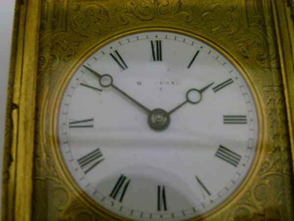 19th Century engraved brass gorge cased repeat carriage clock, the white enamel dial with Roman - Image 7 of 9