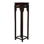 Chinese hardwood tall plantstand having a square top and standing on moulded square supports
