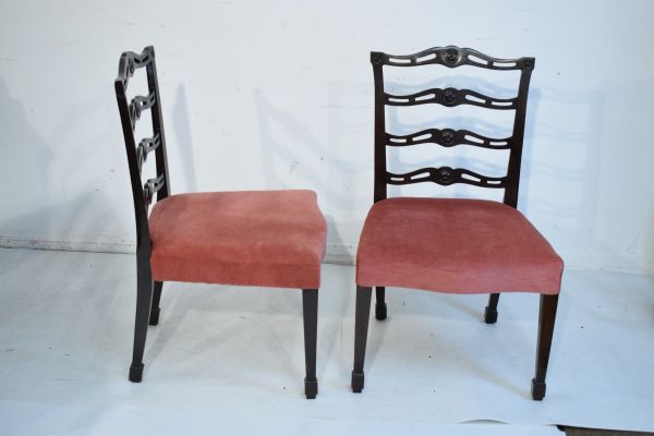 Set of twelve Georgian style mahogany dining chairs, each having a pierced ladder back, wide seat - Image 2 of 8