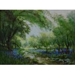 Deborah Jones (1921-2012) - Oil on board - A Riverside Landscape, signed, 29cm x 39.5cm A.R.