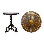 19th Century Killarney arbutus and marquetry inlaid circular snap top table, the centre inlaid