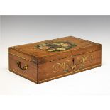 Victorian mahogany work box having painted foliate decoration, 41cm wide Condition: Wear to the