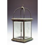 Victorian brass framed hall lantern having four clear bevelled star cut panels, overall height