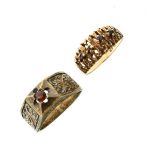 9ct gold dress ring set four garnet coloured stones and one other dress ring set garnet coloured