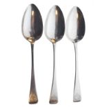 Pair of George III silver Old English pattern tablespoons, London 1806, together with another