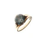 Dress ring set aquamarine coloured stone, the shank stamped W.GOLD, size N Condition: