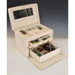 Quantity of various costume jewellery contained in a cream leather jewellery box Condition: