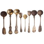 Three pairs of 19th Century silver mustard spoons and salt spoons including a Newcastle pair 1848,