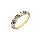 18ct gold half eternity ring set diamond and sapphire coloured stones, size N Condition: