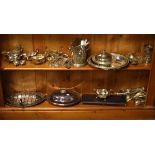 Quantity of silver plated items (two shelves) Condition: