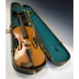 Early 20th Century German violin, the interior with printed label 'Manufactured In Dresden,