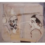 Indistinctly signed limited edition coloured print depicting clowns rehearsing, signed and dated '83