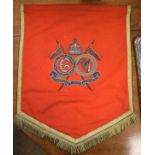 Militaria - Sixteenth Fifth Lancers embroidered pennant on a red background with gold trim