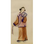 Chinese rice paper painting - Study of a lady with a fan, framed and glazed Condition: