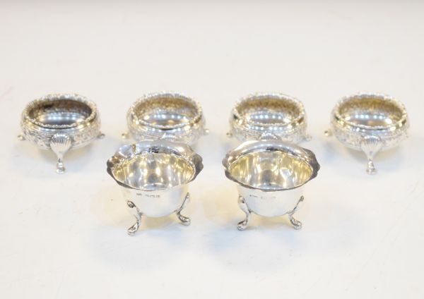 Set of four Victorian silver salts, London 1889, together with a pair of Edward VII silver salts,