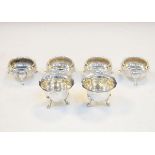 Set of four Victorian silver salts, London 1889, together with a pair of Edward VII silver salts,