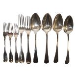 Small collection of early 19th Century silver cutlery comprising: four tablespoons, two table