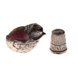 Edward VII silver 'Chick' pin cushion, Chester 1907, together with an Edward VII silver thimble,