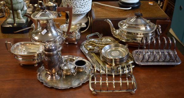 Four piece silver plated tea set, together with a quantity of silver plated items Condition: