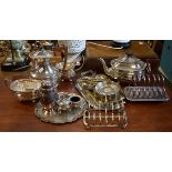 Four piece silver plated tea set, together with a quantity of silver plated items Condition: