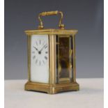 French brass cased carriage clock, the white enamel dial with Roman numerals Condition: