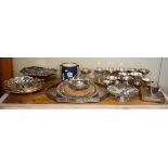 Quantity of silver plated ware including galleried tray, jasperware biscuit barrel etc Condition: