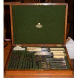 Oak cased canteen containing silver plated cutlery Condition: