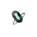 White metal dress ring set oval green coloured stone, the shank stamped 18ct, size L Condition: