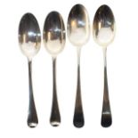 Two pairs of Georgian silver tablespoons, hallmarks worn, 9.5oz approx Condition: