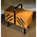 Vintage beech and ebonised concertina sewing box Condition: