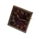 1930's period Eterna travel clock having an easel stand, purple dial with Arabic numerals within a