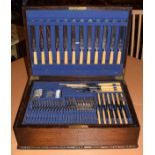 Oak cased canteen containing silver plated cutlery (two tiers) Condition:
